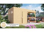 Gartenhaus KONIFERA "Cubus 2 Lounge", beige (naturbelassen), Fußboden im Gartenhaus, ohne Rück- und Seitenwand, ohne Dacheindeckung, Massivholz, Gartenhäuser, Gartenhaus, mit Anbaudach