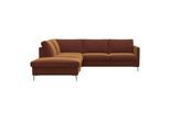 Ecksofa FLEXLUX "Fiore, L-Form", braun (cognac), B:234cm H:85cm T:225cm, 100% Polyester, Sofas, Ecksofa, schmale Armlehnen, Füße alufarben, B/T 234/225 cm, Kaltschaum im Sitz