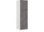 Schuhschrank IMPULS KÜCHEN ""Prag", Breite/Höhe: 60/205,1 cm, mit Schubablagen", grau (beton, optik schiefer dunkelgrau), B:60cm H:205,1cm T:57,6cm, Holzwerkstoff, Dekorfolie, Schränke, vormontiert, mit Drehtüren, mit verstellbarem Fachboden