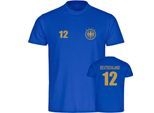multifanshop Herren T-Shirt - Deutschland - Adler Retro Trikot 12 Gold - Druck gold metallic - Männer