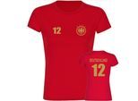 multifanshop Damen T-Shirt - Deutschland - Adler Retro Trikot 12 Gold - Druck gold metallic - Frauen
