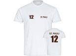multifanshop Herren T-Shirt - St. Pauli - Trikot Nummer 12 - Druck braun - Männer