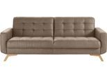 3-Sitzer EXXPO - SOFA FASHION "Fiord, aktuelles Design, tolle Detailverarbeitung im Sitz und Rücken", braun (cappuccino), B:222cm H:87cm T:89cm, Vintage (100% Polyester);Webvelours (100% Polyester), Sofas, bequem, wahlweise Kippcouch mit Bettfunktion und Bettkasten, Holzfuß
