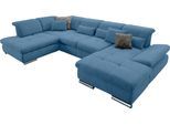 Wohnlandschaft "SO 4100 komfortable Federkernunterfederung, inkl. Kopfteilverstellung", blau (hellblau 1695), B:365cm H:80cm T:225cm, SET ONE BY MUSTERRING, Sofas, Wohnlandschaft, wahlweise Bettfunktion und Sitztiefenverstellung, U-Form