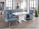 Eckbank EXXPO - SOFA FASHION "Costa, moderne Rückensteppung, bequem und elegant, hoher Holzfuß", blau (azur), B:197cm H:92cm T:265cm, Struktur: Webvelour, 100% Polyester, Sitzbänke, Eckbank, Frei im Raum stellbar