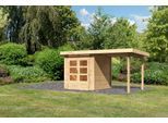 Gartenhaus KARIBU "Ammersee 1" SET mit Anbaudach 2,35 m Breite", beige (naturbelassen), Holzwerkstoff, Gartenhäuser, Gartenhaus, naturbelassen oder terragrau
