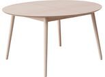 Esstisch HAMMEL FURNITURE "Meza Designtisch mit Auszugsfunktion und 2 Einlegeplatten", beige (naturfarben, naturfarben), B:135cm H:73,5cm T:135cm, Tischplatte: Weiß pigmentiertes, matt lackiertes Eichenfurnier (MDF-Kante natur), Gestell: Schwarz gebeizt Esche (Massivholz);Tischplatte mit Anti-Finger-Print, Tische, Esstisch, Ø135(231) cm, runde Tischplatte aus MDF/Laminat, Massivholzgestell