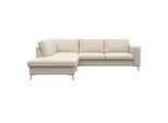 Ecksofa FLEXLUX "Fiore, L-Form", weiß (warm weiß), B:241cm H:85cm T:225cm, 100% Echteder, Sofas, Ecksofa, breite Armlehnen, Füße alufarben, B/T 241/225 cm, Kaltschaum im Sitz