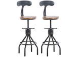 CLP 2er Set Barhocker Hanam Im Industrial-Design I Höhenverstellbarer Metall Barstuhl Mit Holzsitz Und Rückenlehne