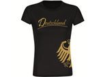 multifanshop Damen T-Shirt - Deutschland - Adler seitlich Gold - Druck gold metallic - Frauen