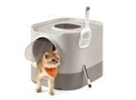 FEANDREA Katzentoilette mit Deckel ausziehbares Tablett beige