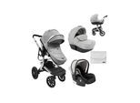 Kikkaboo Kombikinderwagen Irene 3 in 1 Babywanne Autositz Adapter Wickeltasche grau hellgrau