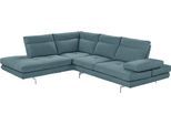 Ecksofa CALIA ITALIA "Toby Wing, L-Form, Multifunktionssofa, bequem und edel", blau (azzurro quebec), B:228cm H:90cm T:232cm, Synthetische Faser (100% Polyester), Sofas, Ecksofa, Sitztiefenverstellung und Armteilfunktion, Füsse chrom glänzend