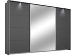 Schwebetürenschrank RAUCH "Kleiderschrank Schrank Garderobe Wäscheschrank TOMA mit Passepartout", grau (graumetallic), B:323cm H:233cm T:64cm, Holzwerkstoff, Schränke, Schwebetürenschrank, inkl. Regaleinsatz sowie zusätzlichen Einlegeböden MADE IN GERMANY
