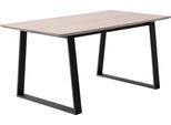 Esstisch HAMMEL FURNITURE "Meza Designtisch mit Auszugsfunktion und 2 Einlegeplatten", beige (naturfarben, schwarz), B:165cm H:73,5cm T:90cm, Tischplatte: Weiß pigmentiertes, matt lackiertes Eichenfurnier (MDF-Kante natur), Gestell: Pulverbeschichtetes schwarzes Metall, RAL9005 matt;Tischplatte mit Anti-Finger-Print;Tischplatte mit Anti-Finger-Print, Tische, Esstisch, abgerundete Tischplatte MDF,