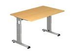 Venda Schreibtisch , Silberfarben, Buchefarben , Metall, Holzwerkstoff , rechteckig , C-Form , 80x65-85x120 cm , DIN EN ISO 14001 , höhenverstellbar , Büromöbel, Schreibtische, Höhenverstellbare Schreibtische