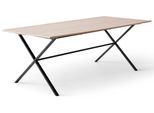 Esstisch HAMMEL FURNITURE "Meza Designtisch mit Auszugsfunktion und 2 Einlegeplatten", beige (naturfarben, schwarz), B:165cm H:73,5cm T:90cm, Tischplatte: Weiß pigmentiertes, matt lackiertes Eichenfurnier (MDF-Kante natur), Gestell: Pulverbeschichtetes schwarzes Metall, RAL9005 matt;Tischplatte mit Anti-Finger-Print;Tischplatte mit Anti-Finger-Print, Tische, Esstisch, rechteckige Tischplatte MDF,