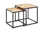 Mid.you Satztisch , Schwarz, Tannenholzfarben , Holz, Metall, Holzwerkstoff , 2-teilig , Tanne , furniert , quadratisch , Flachrohr , 40x35x40 cm , Holzmöbel, Holztische, Wohnzimmertische Holz, Couchtische Holz