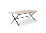 Esstisch HAMMEL FURNITURE "Meza Designtisch mit Auszugsfunktion und 2 Einlegeplatten", beige (natur, schwarz, natur), B:165cm H:74cm T:90cm, Tischplatte: Weißpigmentiertes, matt lackiertes Eichenfurnier (natürliche MDF-Kante). Gestell: Pulverbeschichtetes schwarzes Metall, RAL9005 matt., Tische, Esstisch