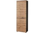 Voleo Garderobenschrank , Graphitfarben, Eiche Artisan , Holzwerkstoff , 5 Fächer , 65x198x38 cm , Beimöbel erhältlich, griffloses Öffnen , Holzmöbel, Garderobe Holz, Garderobenschränke Holz