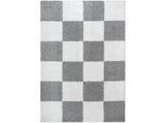 Xxxl Hochflorteppich , Weiß, Hellgrau , Textil , Karo , rechteckig , 60x110 cm , für Fußbodenheizung geeignet, schmutzabweisend, für Hausstauballergiker geeignet, pflegeleicht , Teppiche und Böden, Teppiche, Hochflorteppiche & Shaggys