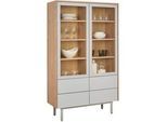 home24 Vitrine , Grau, Eichefarben , Glas, Holzwerkstoff , 6 Fächer , 4 Schubladen , 105x177x40 cm , FSC Mix , Beimöbel erhältlich, stehend , Holzmöbel, Holzschränke, Vitrinen Holz, Vitrinenschränke Holz