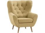 Stylife Ohrensessel , Gelb , Textil , Eiche , massiv , Uni , 87x101x95 cm , Fußauswahl, Stoffauswahl, erweiterbar (Typenauswahl) , Wohnzimmer, Sessel, Ohrensessel