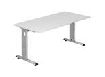 Venda Schreibtisch , Silberfarben, Weiß , Metall, Holzwerkstoff , rechteckig , C-Form , 80x65-85x160 cm , Fsc, DIN EN ISO 14001 , höhenverstellbar , Büromöbel, Schreibtische, Höhenverstellbare Schreibtische