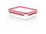 Emsa Frischhaltedose , Rot , Glas , 2,0 l , rechteckig , 19.7x8x26.7 cm , lebensmittelecht, luftdichter Verschluss, auslaufsicher, mikrowellengeeignet, stapelbar , Küchenzubehör, Vorratsbehälter, Frischhaltedosen
