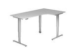 Venda Eckschreibtisch , Grau, Silberfarben , Holzwerkstoff , Freiform , eckig , 120x63.5-128.5x200 cm , DIN EN ISO 14001, DIN EN ISO 9001, FSC Mix , höhenverstellbar , Büromöbel, Schreibtische, Höhenverstellbare Schreibtische