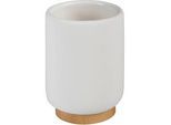 Sadena Zahnputzbecher , Braun, Weiß , Holz, Keramik , Bambus , 10 cm , Badaccessoires, Zahnputzbecher