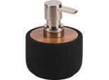 Sadena Seifenspender , Braun, Schwarz , Holz, Keramik , Bambus , 9.1x12.6x9.1 cm , Metallpumpe , Badaccessoires, Seifenspender