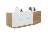 Voglauer Sideboard , Weiß, Eichefarben , Holz, Glas , Wildeiche , mehrschichtige Massivholzplatte (Tischlerplatte), massiv , 1 Fächer , 2 Schubladen , 192x74x52 cm , Goldenes M, Made in Austria , Beimöbel erhältlich, umfangreiches Zubehör erhältlich, stehend, in verschiedenen Holzarten erhältlich , Wohnzimmer, Wohnwände, Wohnwand-Serien