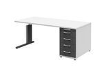 Xxxl Schreibtisch , Anthrazit, Weiß , Metall , 5 Schubladen , rechteckig , C-Form , 80x72-78x160 cm , Goldenes M, BQ - Bündnis für Qualität, Made in Germany , höhenverstellbar, Stauraum, abschließbar , Büromöbel, Schreibtische, Höhenverstellbare Schreibtische
