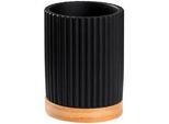 Sadena Zahnputzbecher , Schwarz , Holz, Kunststoff , Bambus , 8x11x8 cm , Badaccessoires, Zahnputzbecher