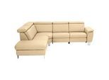 Cantus Ecksofa , Beige , Leder , Echtleder , Ottomane links, L-Form , 271x239 cm , Typenauswahl, Bettkasten erhältlich, Fußauswahl, Lederauswahl, Stoffauswahl, seitenverkehrt erhältlich, Hocker erhältlich, Rückenfutter , Wohnzimmer, Sofas & Couches, Wohnlandschaften, Ecksofas