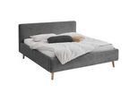 Xora Polsterbett , Anthrazit , Textil , Eiche , massiv , 160x200 cm , Reach , gepolstertes Kopfteil, Stoffauswahl , Schlafzimmer, Betten, Polsterbetten
