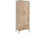 Mid.you Garderobe , Naturfarben, Goldfarben , Holz, Metall , Mangoholz , massiv , 75x192x45 cm , Handmade in India , Garderobe, Garderoben-sets & Serien, Garderoben-sets