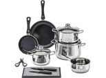 WMF Kochtopfset , Edelstahlfarben , Metall , 10-teilig , 16 cm,20 cm,16 cm , 2 l,3,7 l,6,5 l,1,5 l , bauchig , backofengeeignet, rostfrei, breiter Schüttrand, geschmacksneutral, säurefest, TransTherm®-Allherdboden,backofengeeignet , Kochgeschirr, Töpfe, Topfsets