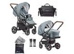 Gesslein Kinderwagenset , Braun, Weiß, Petrol, Mintgrün , Textil , 57x129x100 cm , EN 1888, UV 50+, Made in Germany , Feststellbremse, Federung, kugelgelagerte Räder, für Babyschale geeignet, Griff in Lederoptik, Reflektorstreifen,5-Punkt-Gurt, Gurtschoner, Schutzbügel abnehmbar, Verdeck abnehmbar, Sichtfenster, Sitz umsetzbar,Matratze, Bezug abnehmbar und waschbar , Baby On Tour, Kinderwagen, Kom