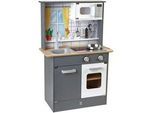 Hape Kinderküche , Grau , Holz , 12-teilig , Fichte , furniert , 60x30x89 cm , EN 71 , Geräuscheffekte, Lichteffekte, mit Knöpfen , Spielzeug, Holzspielzeug