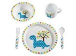 My Baby Lou Kindergeschirrset , Blau, Weiß , 5-teilig , Dinosaurier , Lfgb , bruchsicher, lebensmittelecht , Füttern, Kindergeschirr & Kinderbesteck