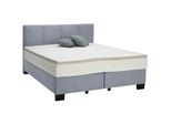 Hom`in Boxspringbett , Grau , Textil , H2 + H3 , Höhe ca. 25 cm , 160x200 cm , gepolstertes Kopfteil, Stoffauswahl, Topper durchgehend, in verschiedenen Größen erhältlich, Partnermatratze mit durchgehendem Bezug, Matratze durchgehend, Matratze in verschiedenen Härtegraden erhältlich, Matratzenauswahl, Kopfteilauswahl , Schlafzimmer, Betten, Boxspringbetten