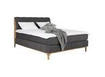 Mid.you Boxspringbett , Dunkelgrau , Textil , Eiche, Buche, Eiche , massiv, teilmassiv , H3 , Höhe ca. 20 cm , 180x200 cm , Fsc , gepolstertes Kopfteil, Stoffauswahl, Topper durchgehend, in verschiedenen Größen erhältlich, Partnermatratze mit durchgehendem Bezug, sichtbare Massivholzteile, Härtegradauswahl , Holzmöbel, Holzbetten, Boxspringbetten Holz