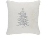X-Mas Zierkissen , Weiß , Textil , Weihnachten , Füllung: Polyester,Polyester , quadratisch , 45x45 cm , pflegeleicht, formstabil , Heimtextilien, Wohntextilien, Kissen, Zierkissen