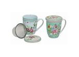 Xxxl Tea-For-One-Set , Blau, Grün, Weiß , Metall, Keramik , 3-teilig , Abstraktes , 11 cm , Geschirr, Kannen & Karaffen, Teekannen