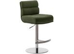 Dieter Knoll Barhocker , Edelstahlfarben, Olivgrün , Metall, Textil , Drehteller, Säule, rund , 43x84x52 cm , Stoffauswahl, Typenauswahl, Sitzfläche 360° drehbar , Esszimmer, Stühle, Hocker