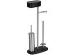 Wenko Wc-Bürstenkombination , Schwarz, Edelstahlfarben , Metall , 17x72.5x32 cm , Bürstenkopf austauschbar, rostfrei, Ersatzrollenhalter, Papierhalter , Badaccessoires, Wc Zubehör