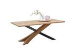 Valnatura Esstisch , Anthrazit, Eichefarben , Holz, Metall , Kerneiche , vollmassiv , rechteckig , X-Form , 95x76x190 cm , Goldenes M, Dgm , Esszimmer, Esstische, Esstische