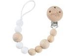 Jimmylee Schnullerkette , Weiß, Kernbuche , Holz, Metall, Kunststoff, Textil , Buche , massiv , 22 cm , BPA-frei, Reach , Spielzeug, Holzspielzeug